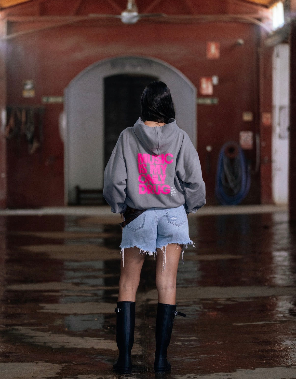 HOODIE ZIPPER MUSIC GRIS ROSA FLUOR