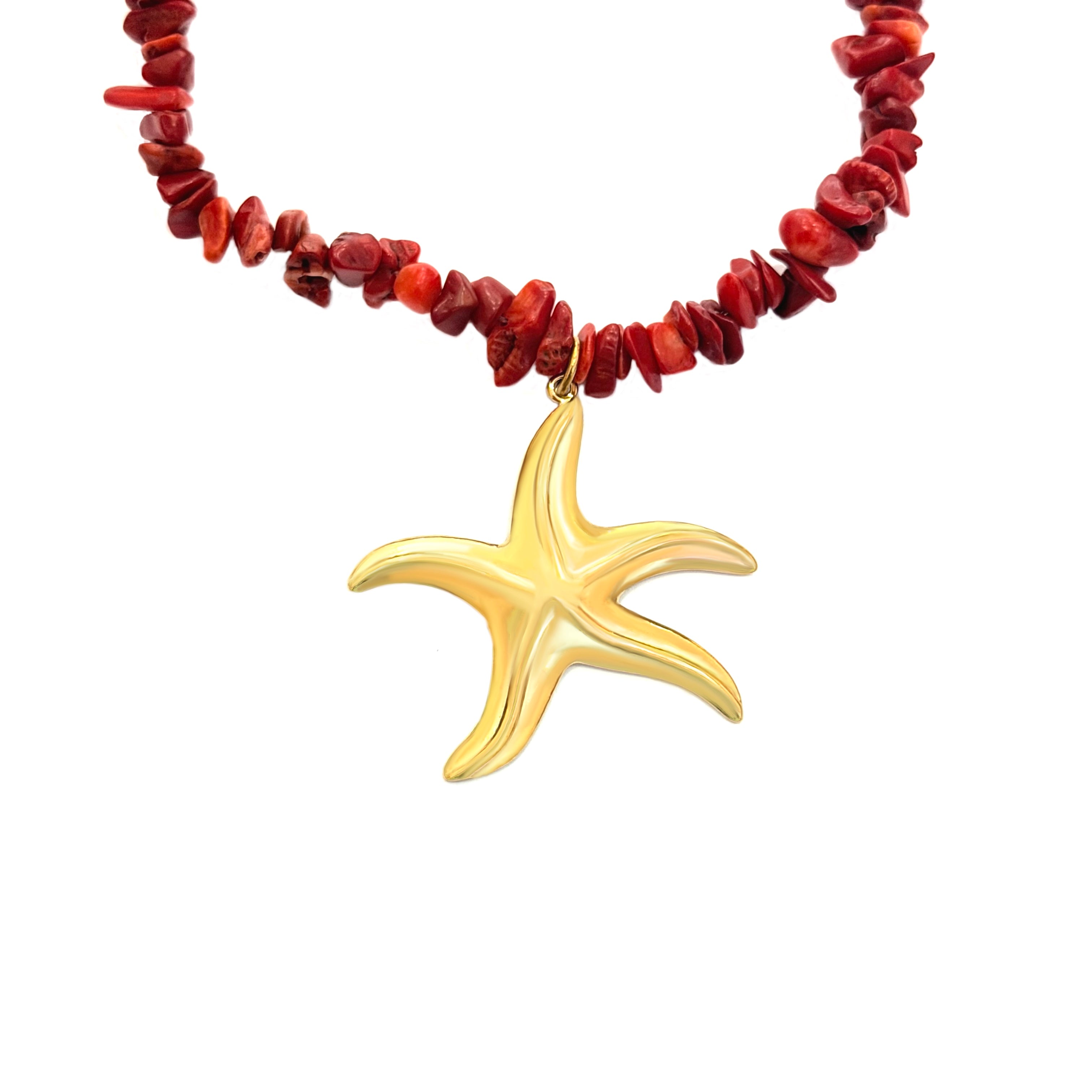 COLLAR PIEDRAS ROJO ESTRELLA DE MAR