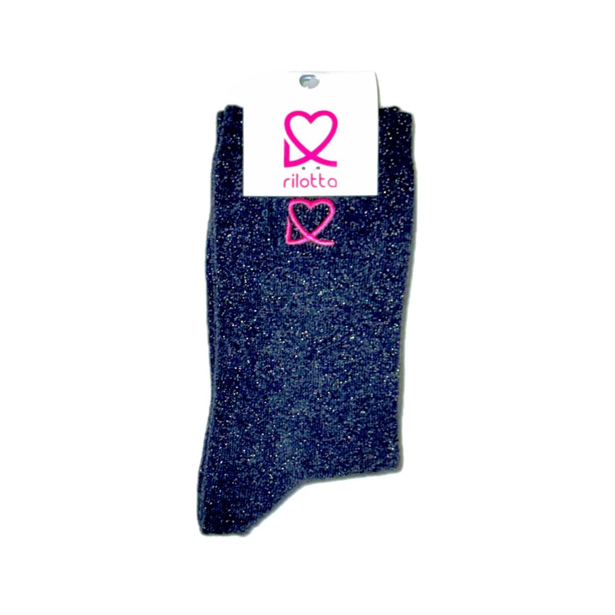 CALCETIN BRILLO AZUL CON BORDADO 💗 ROSA FLUOR