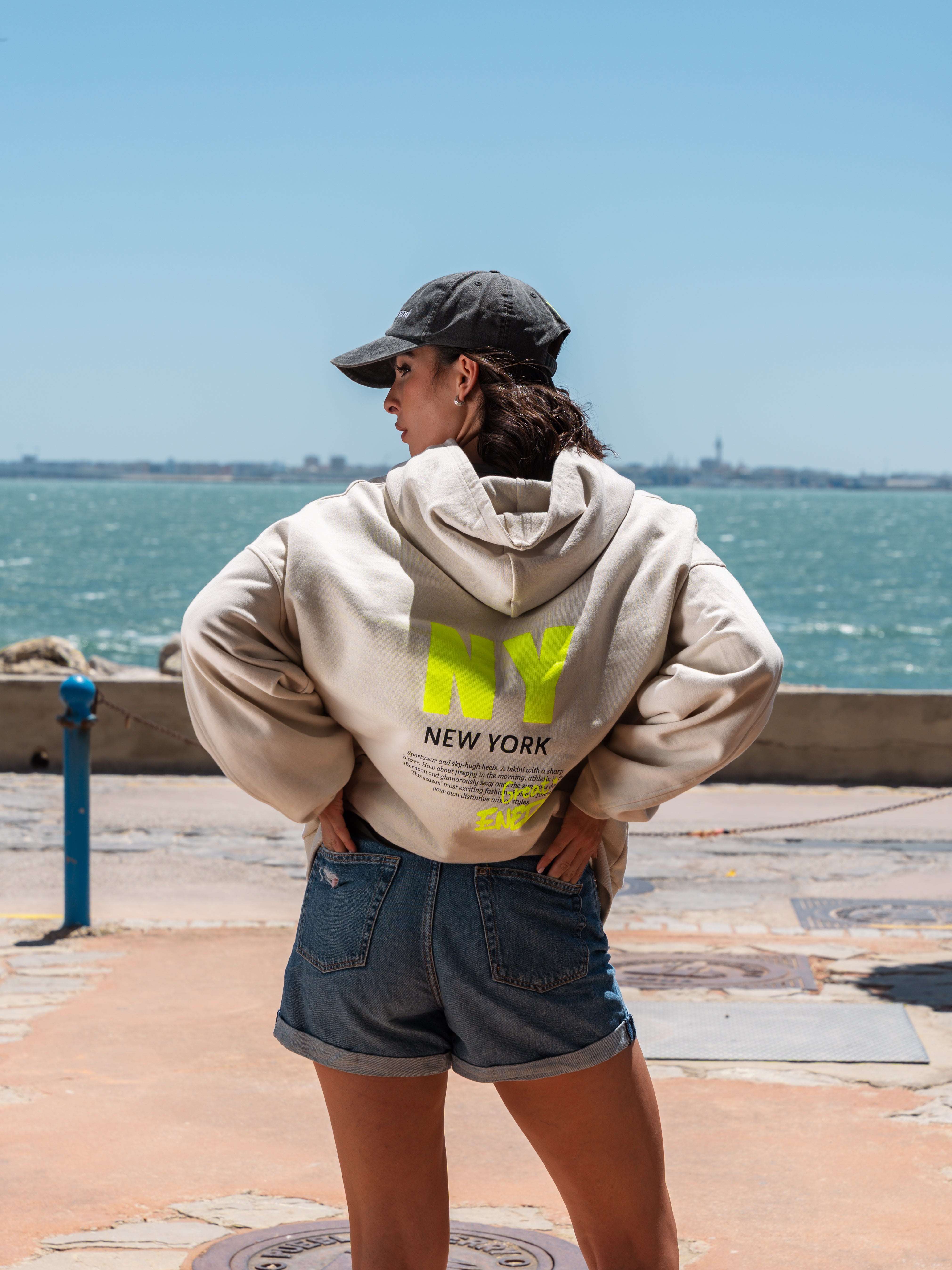 HOODIE NEW YORK BEIGE AMARILLO FLUOR