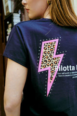 CAMISETA RAYO LEOPARDO Y TACHAS NEGRA
