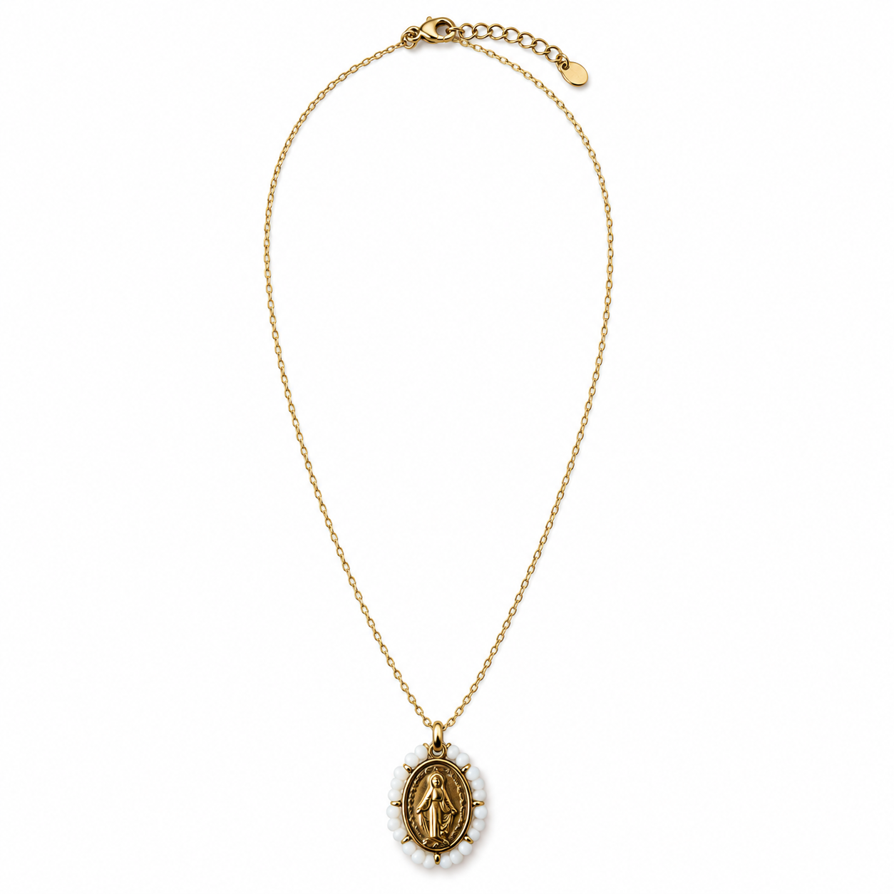 COLLAR VIRGEN BLANCO ACERO
