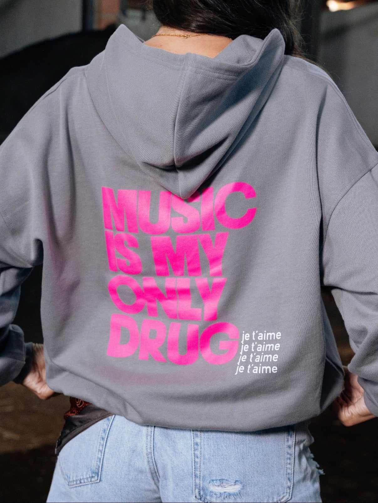 HOODIE ZIPPER MUSIC GRIS ROSA FLUOR