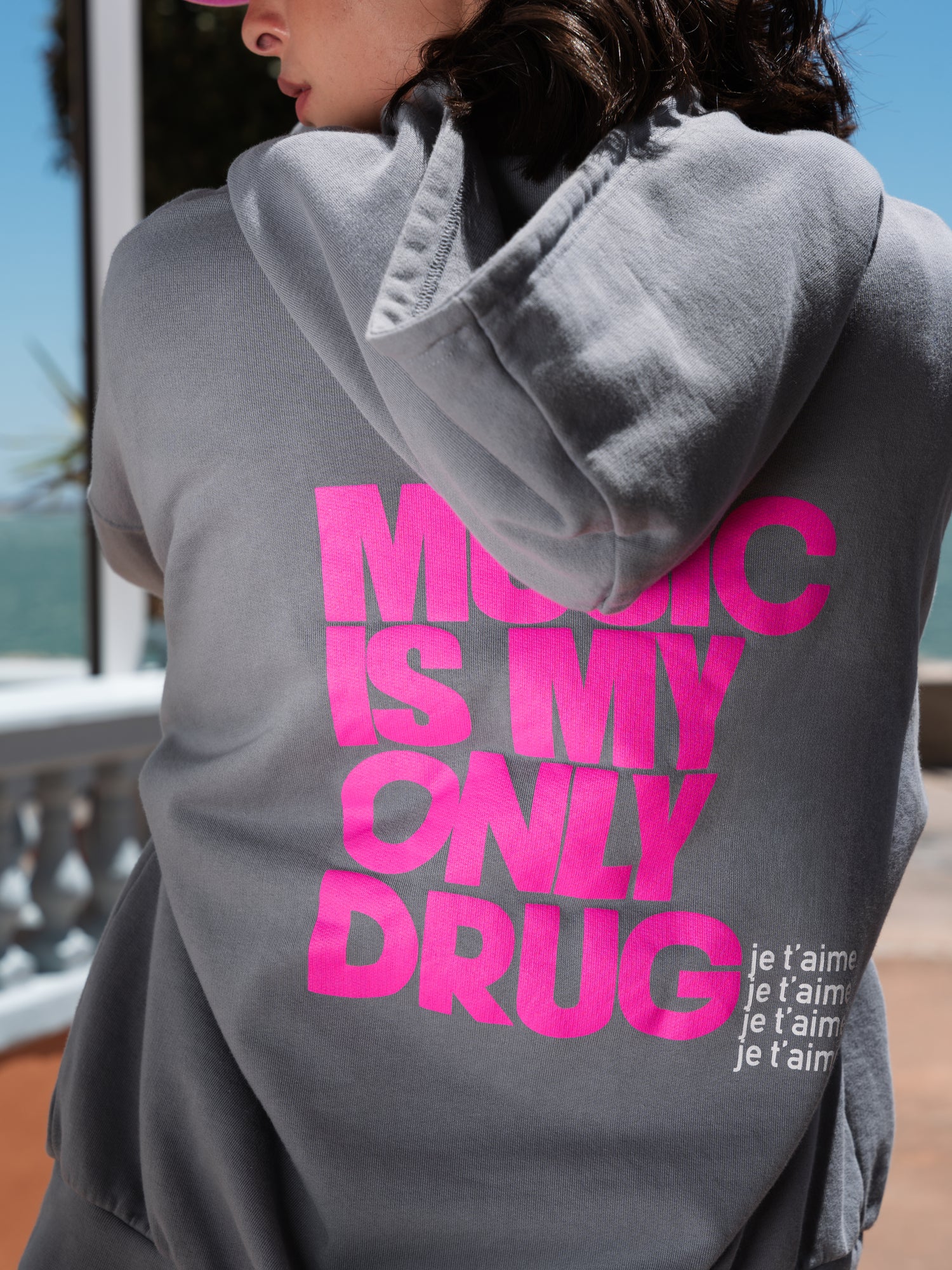 HOODIE ZIPPER MUSIC GRIS ROSA FLUOR