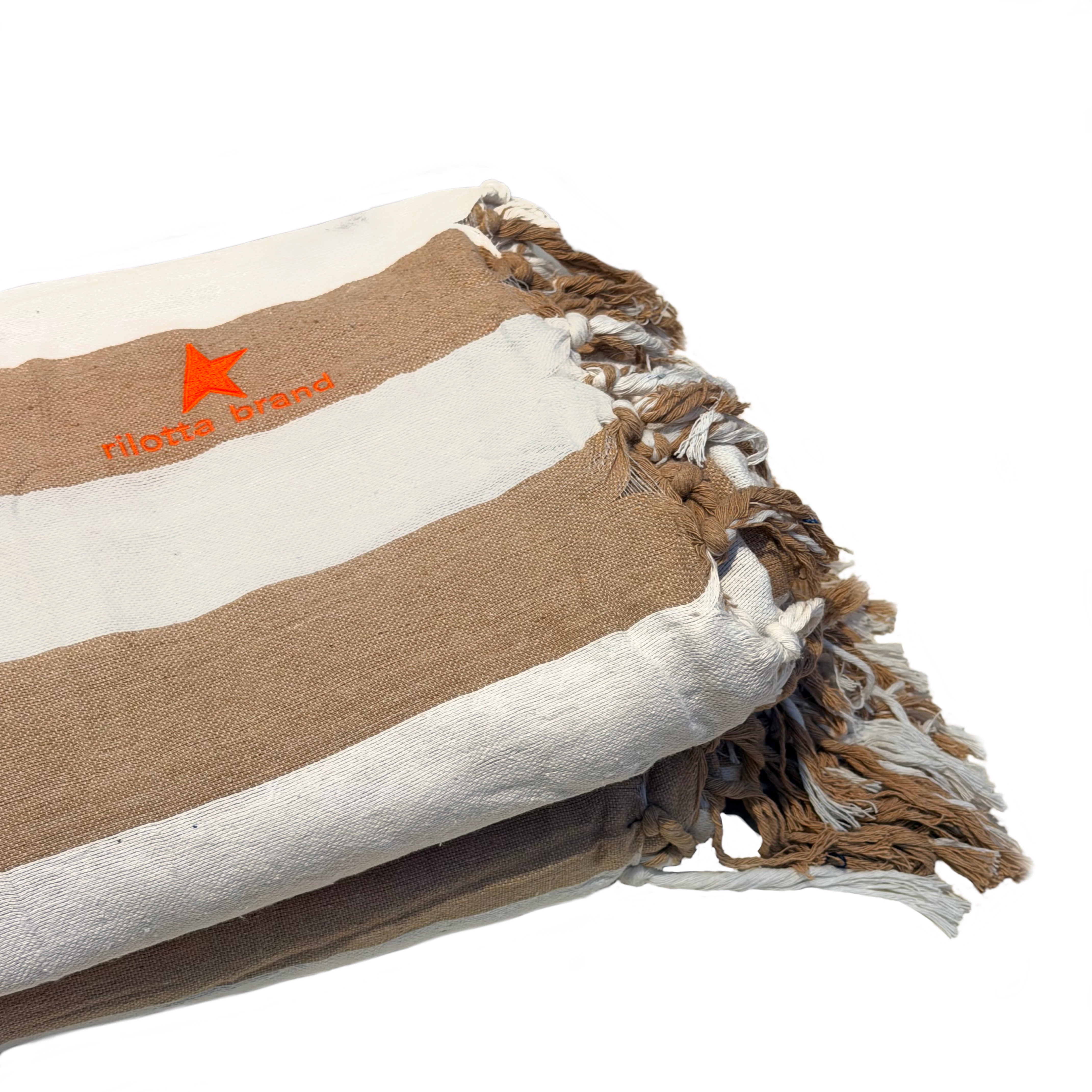 TOALLA PLAYA XXL BEIGE CON LOGO NARANJA FLUOR