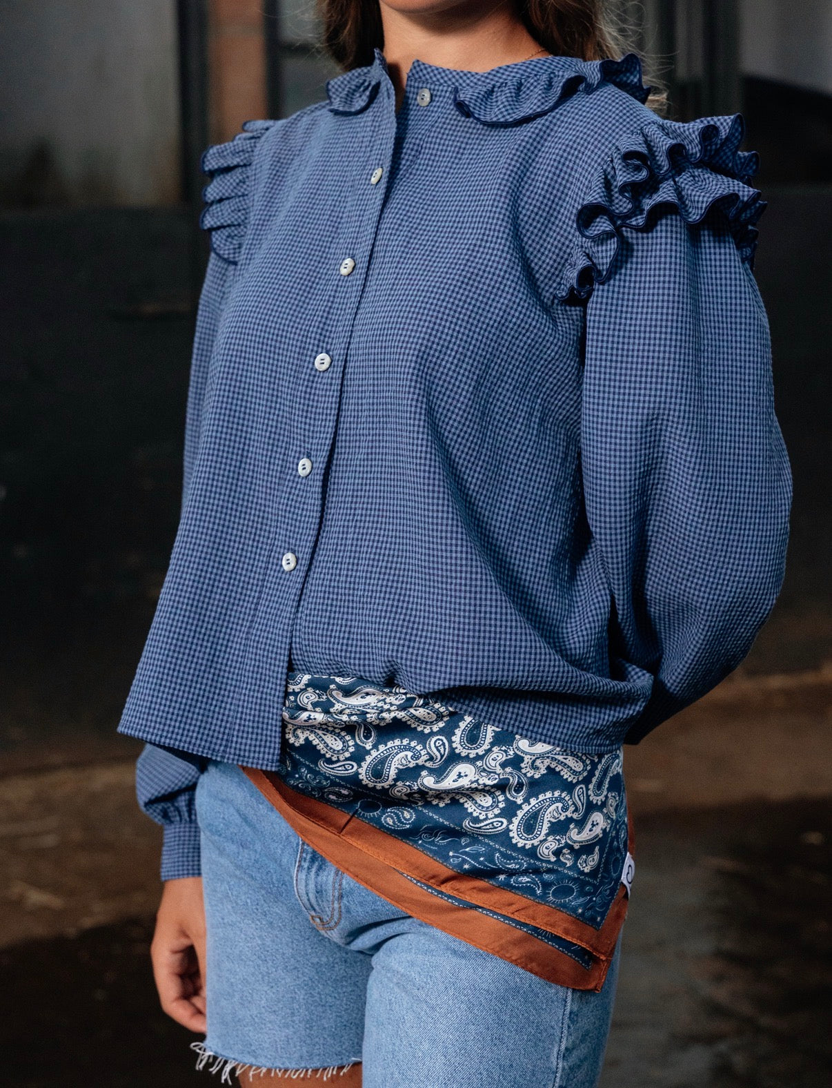 BLUSA STELLA CUADROS MINI AZUL