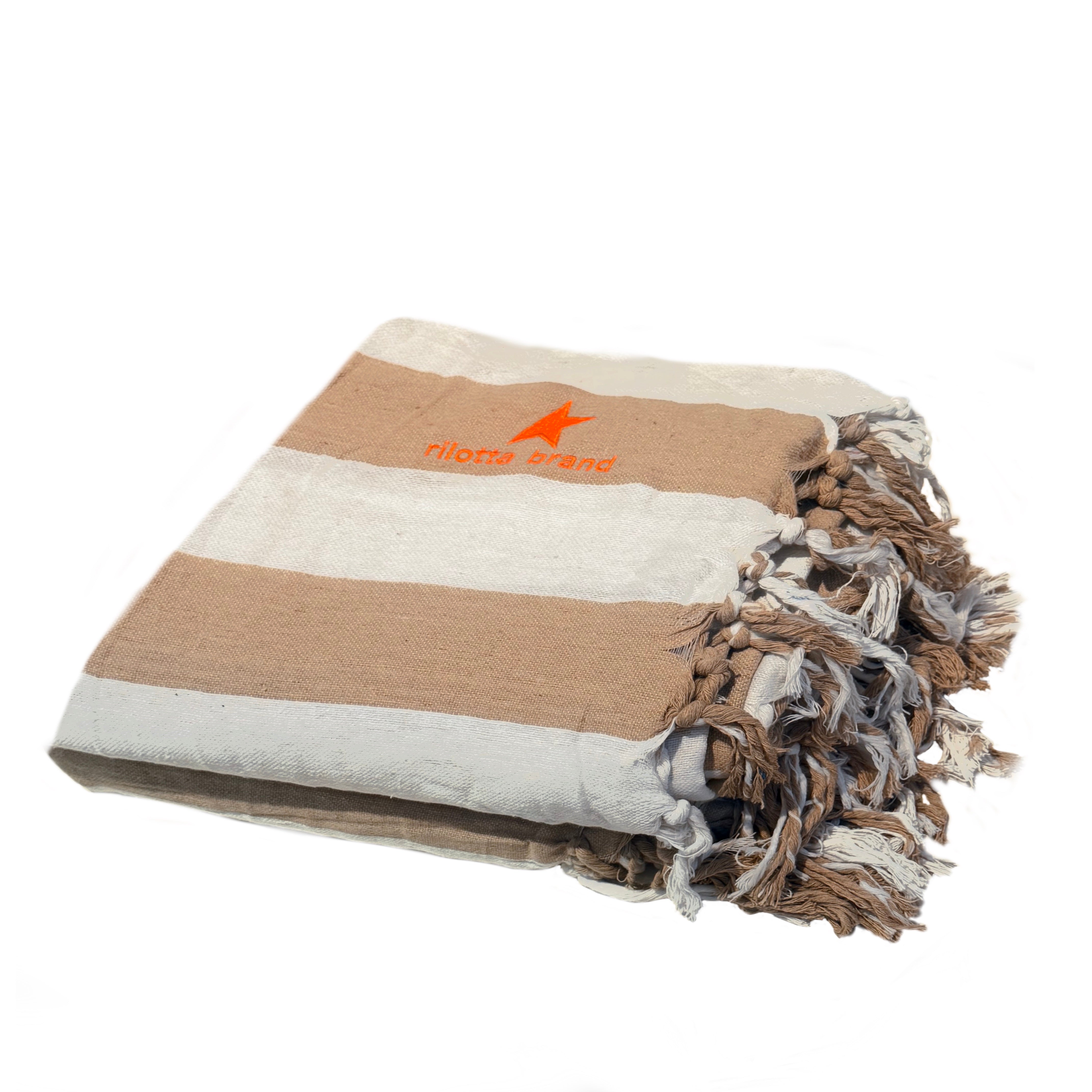 TOALLA PLAYA XXL BEIGE CON LOGO NARANJA FLUOR