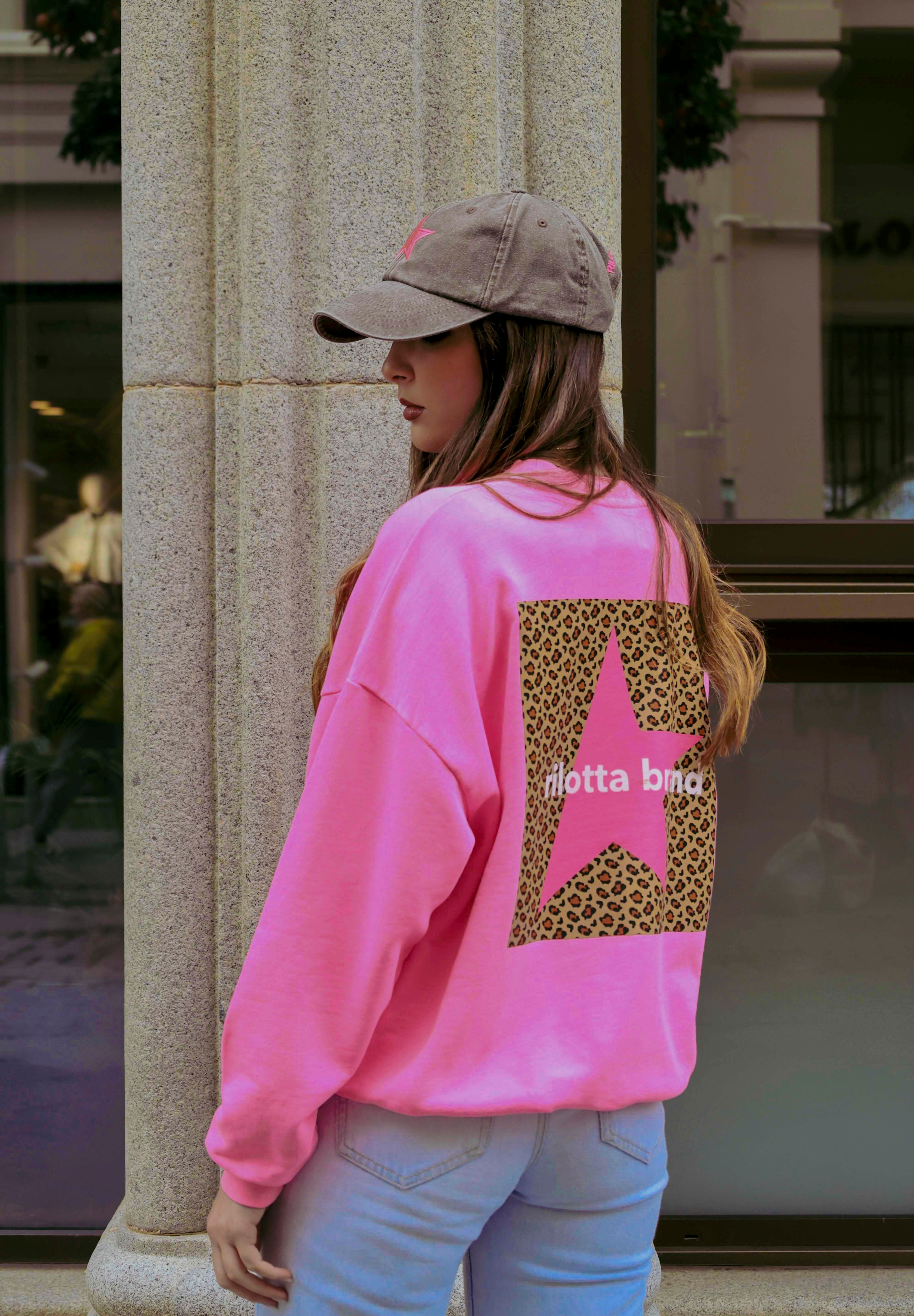SUDADERA STAR LEOPARDO ROSA FLÚOR