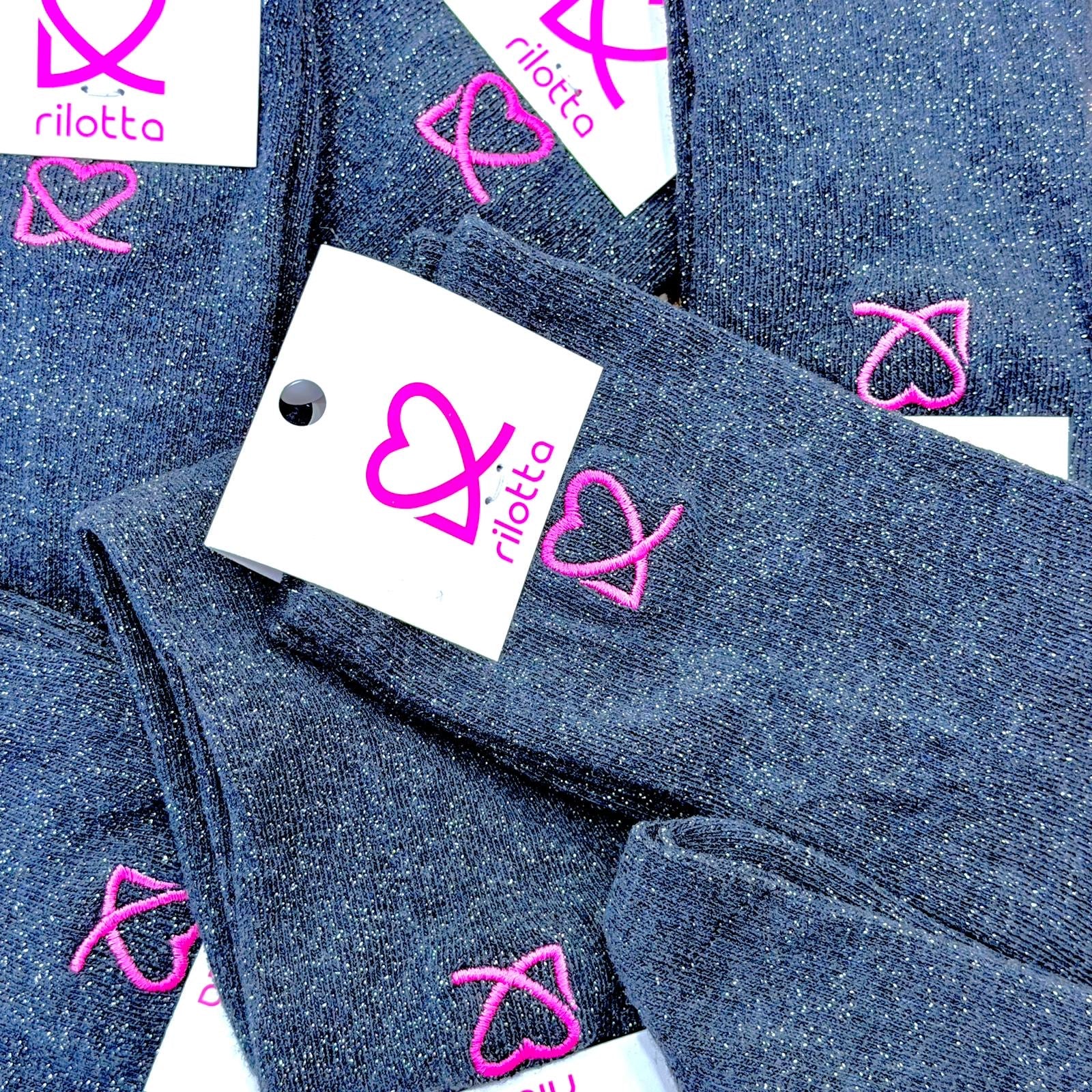 CALCETIN BRILLO AZUL CON BORDADO 💗 ROSA FLUOR