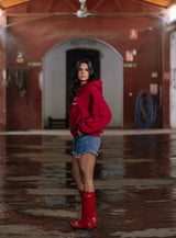 HOODIE VELVET STAR VINO Y NARANJA FLUOR