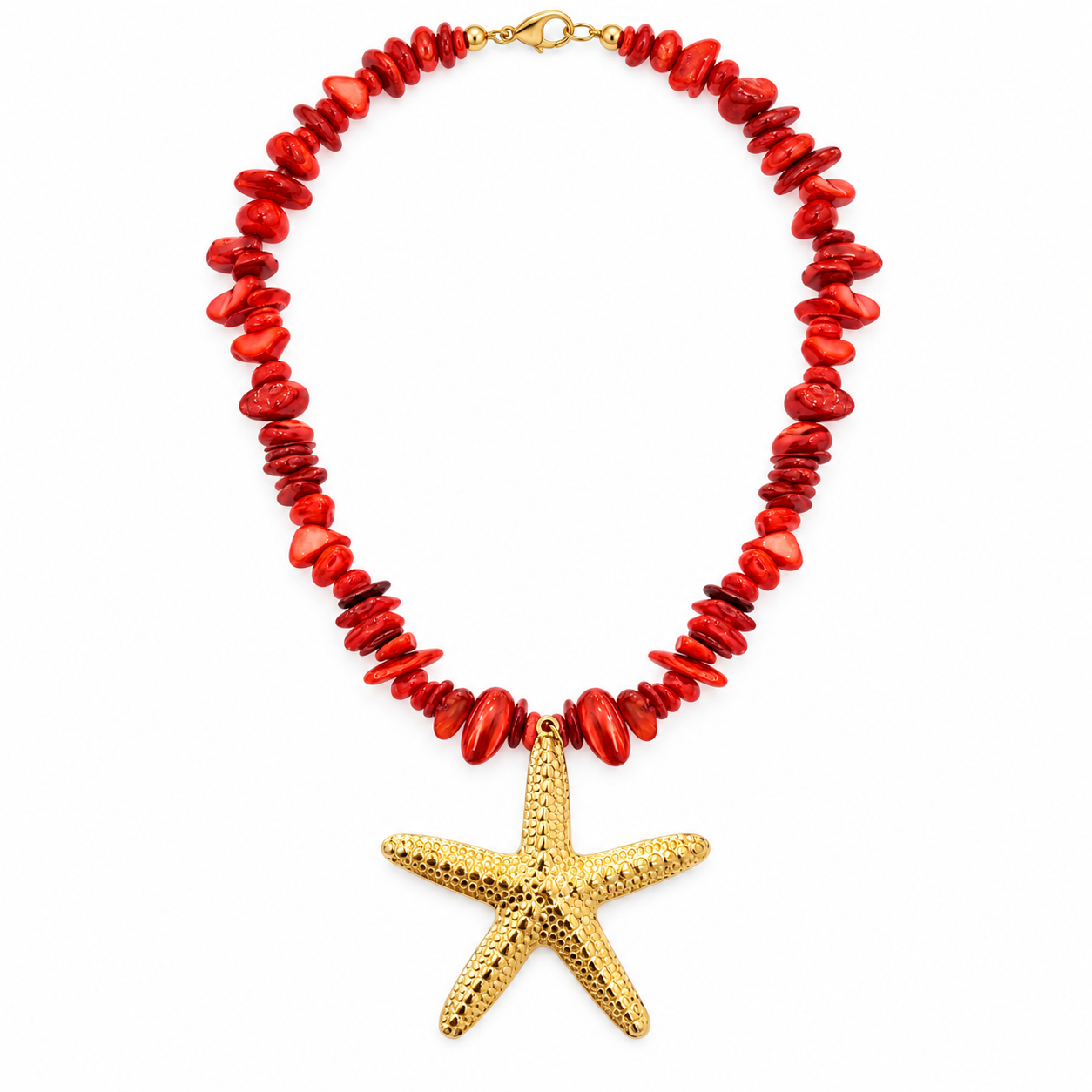 COLLAR PIEDRAS ROJAS ESTRELLA DORADA