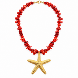 COLLAR PIEDRAS ROJAS ESTRELLA DORADA