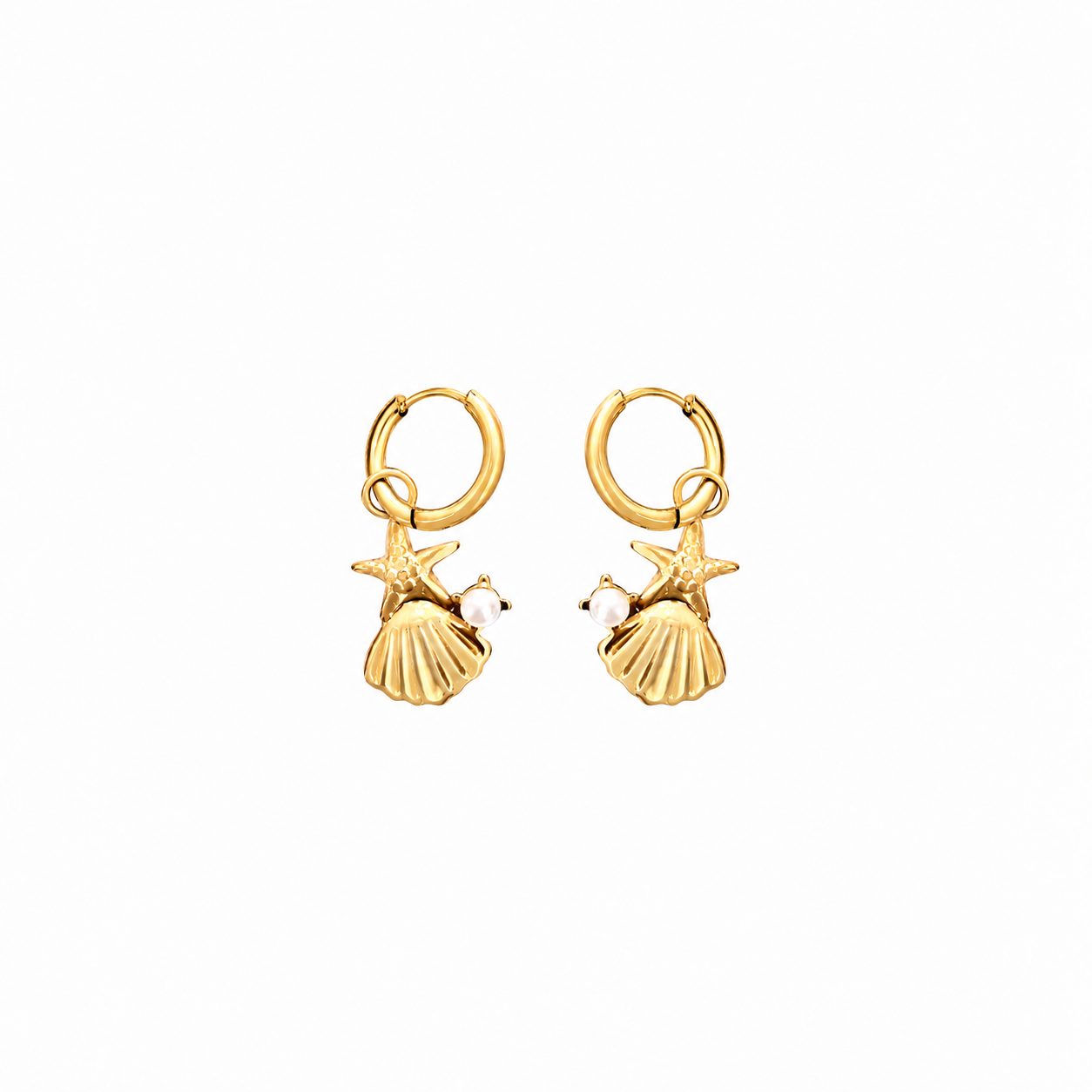 PENDIENTES PEQUEÑOS CONCHA ESTRELLA Y PERLA