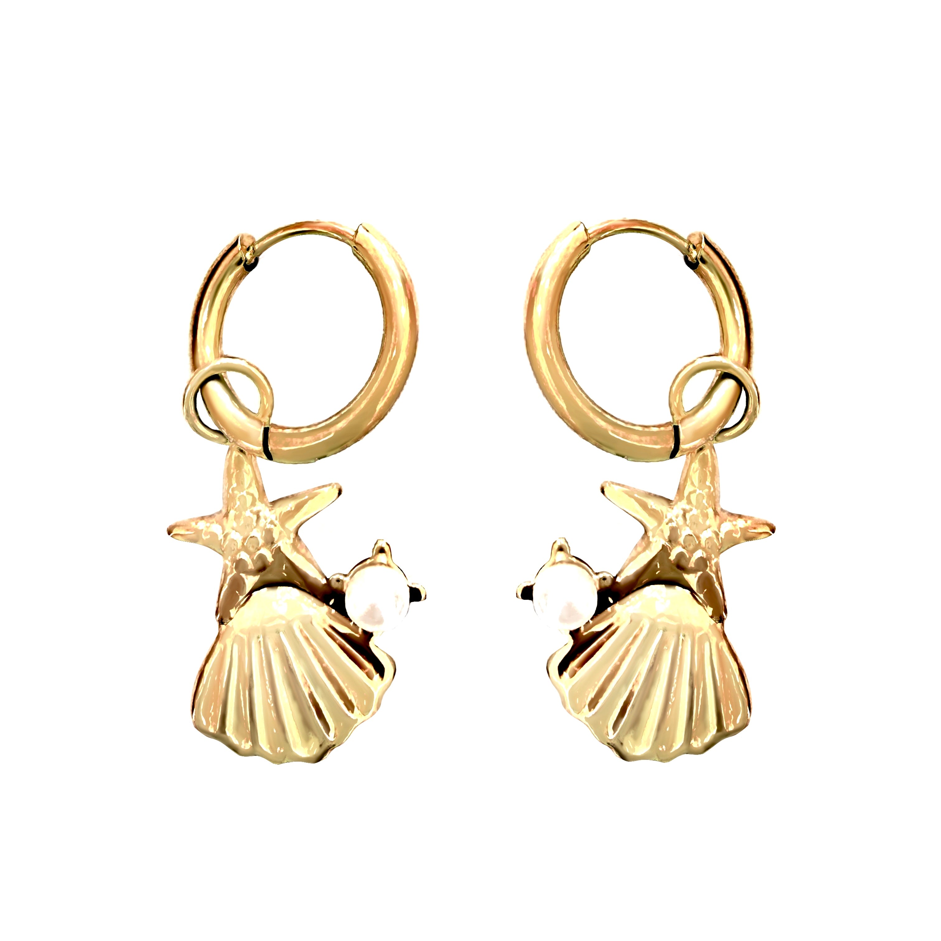 PENDIENTES PEQUEÑOS CONCHA ESTRELLA Y PERLA