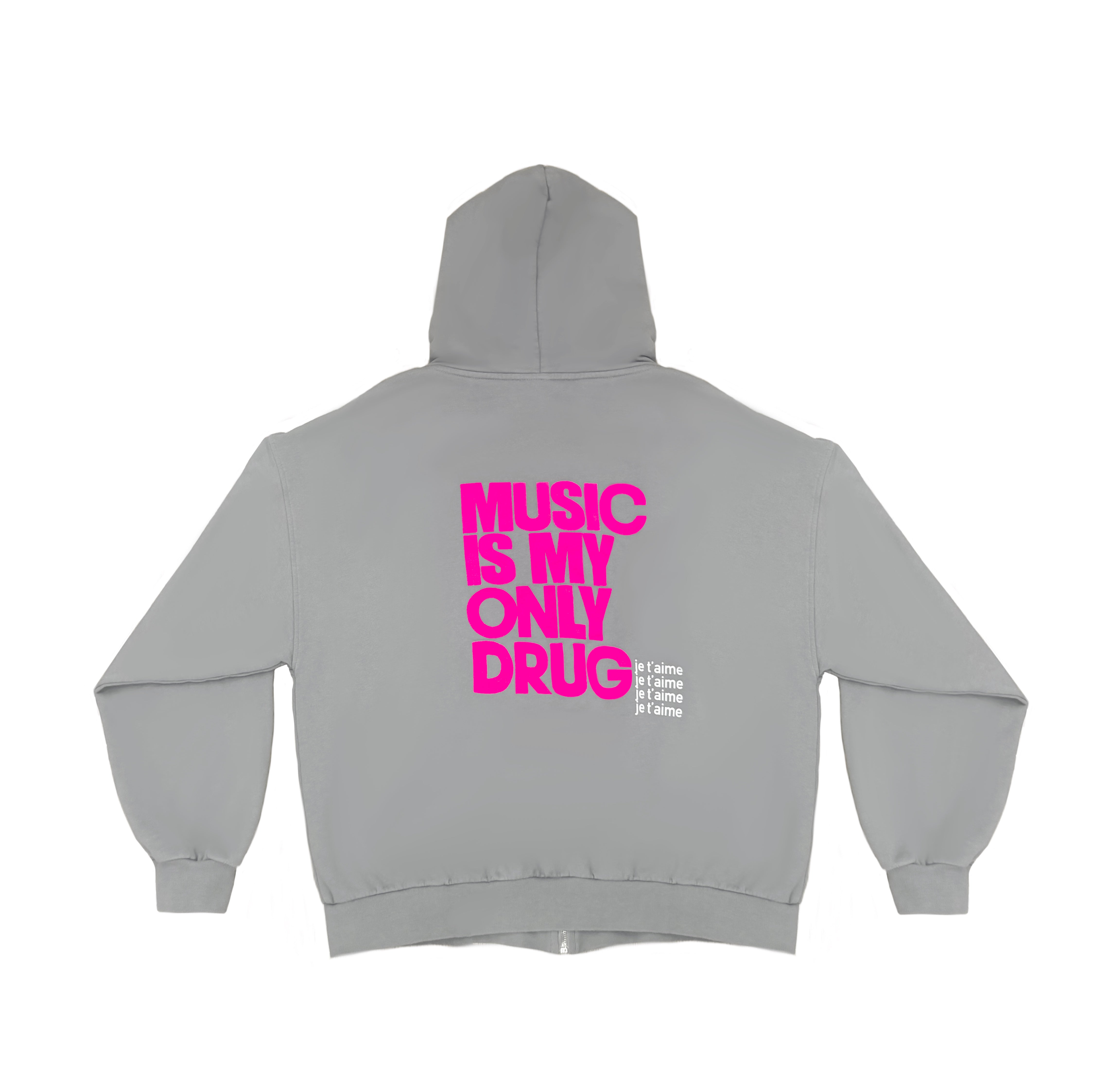 HOODIE ZIPPER MUSIC GRIS ROSA FLUOR