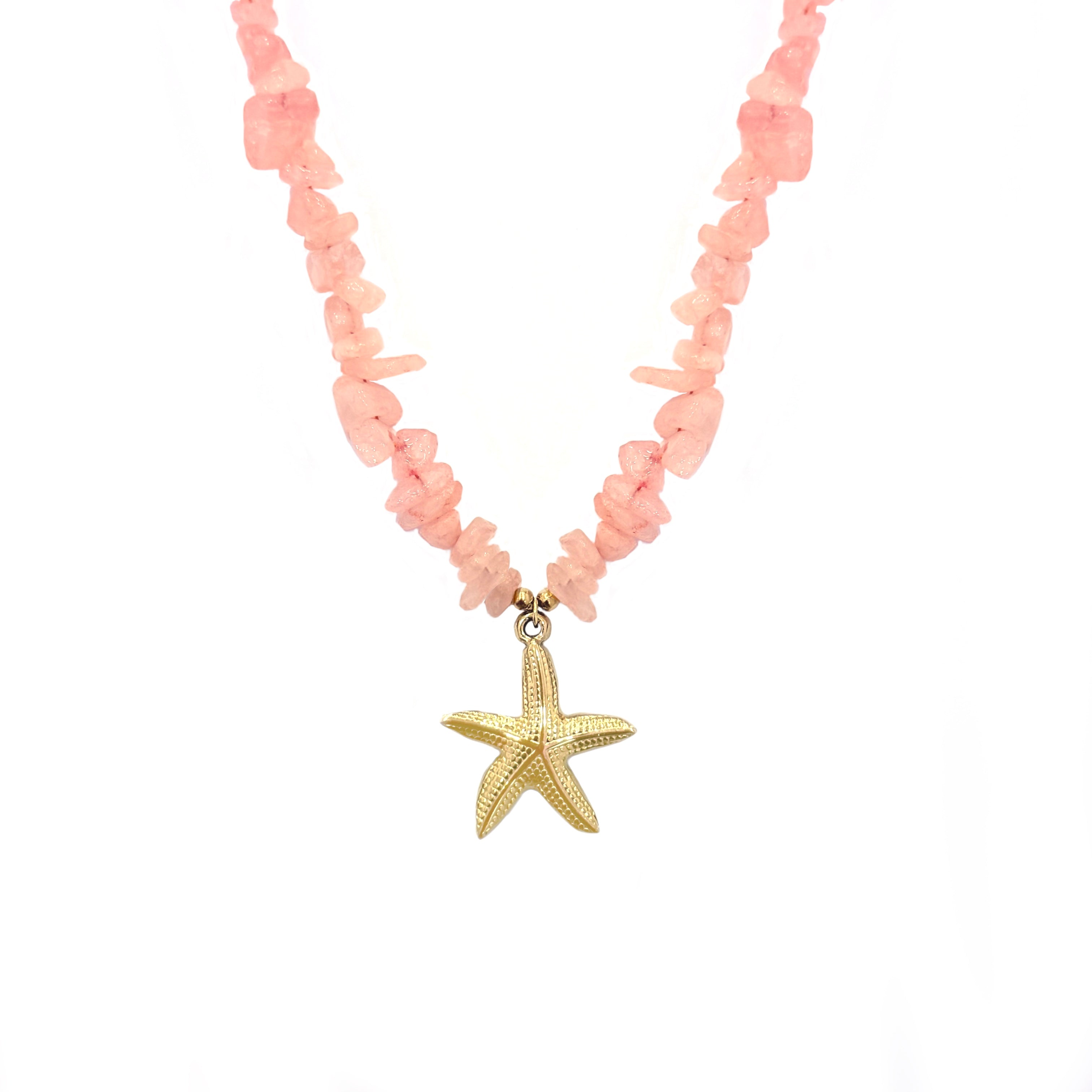 COLLAR PIEDRAS ROSAS ESTRELLA DORADA