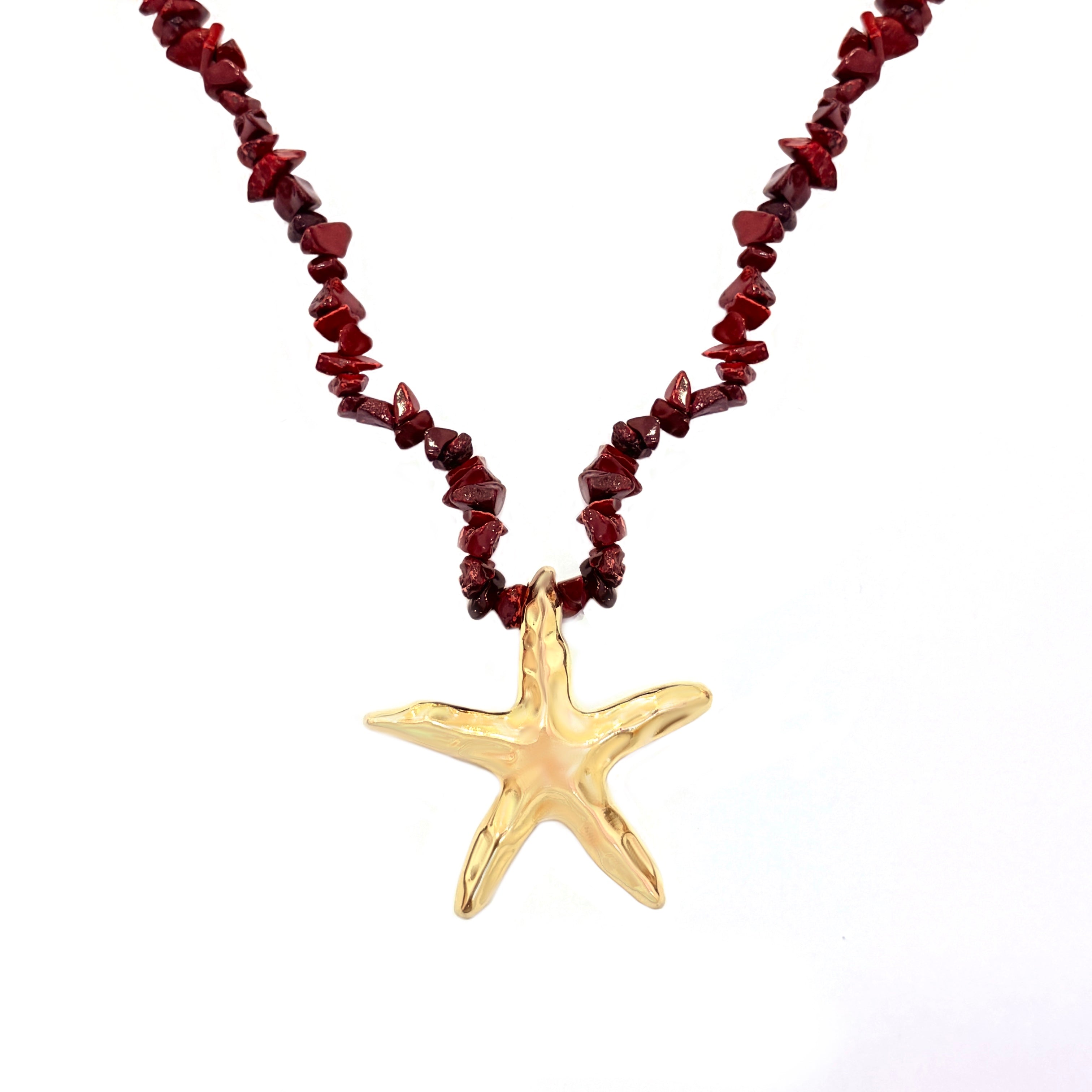 COLLAR PIEDRAS VINO ESTRELLA DORADA