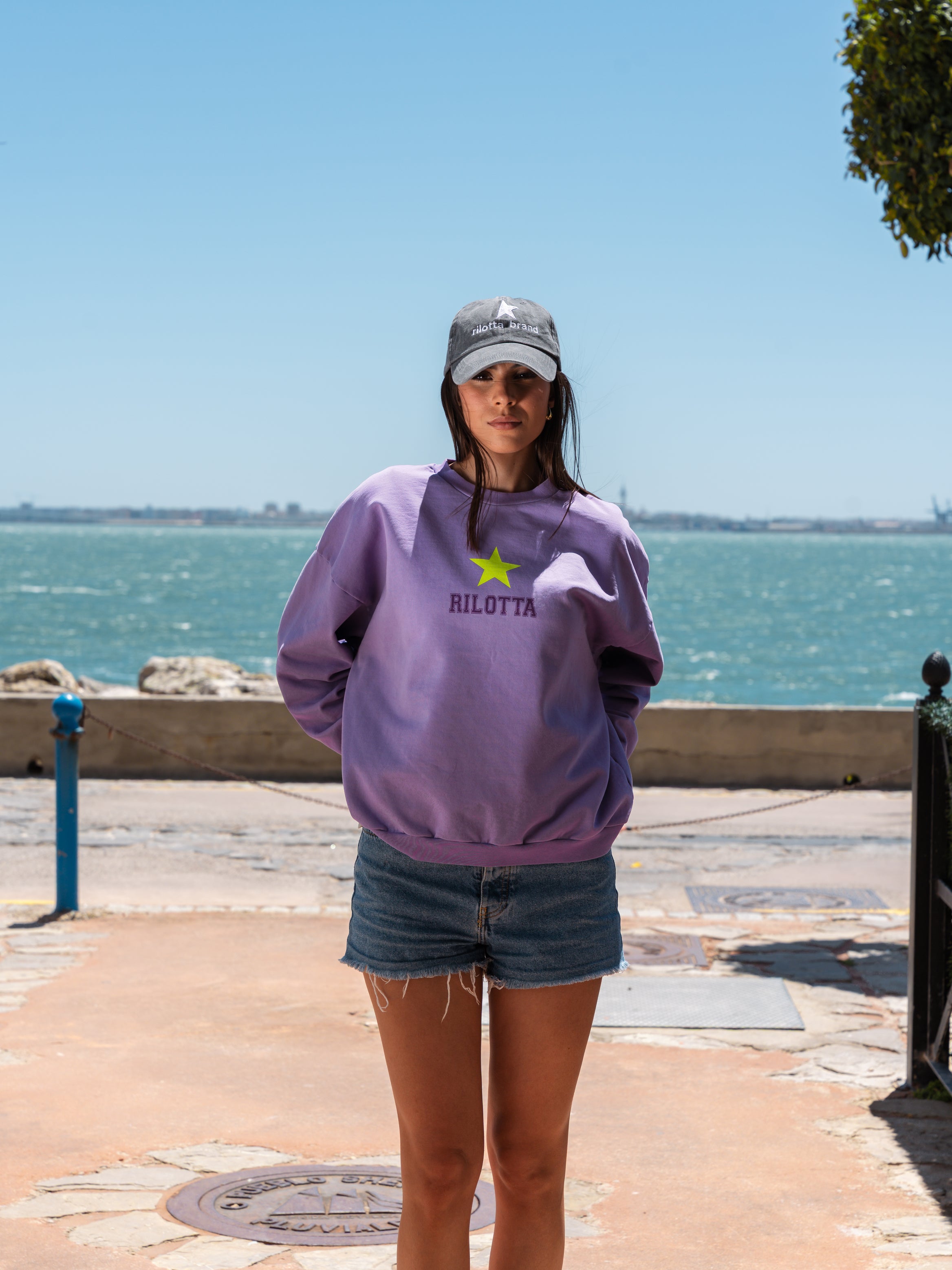 SUDADERA STAR GLITTER MALVA CON AMARILLO FLUOR
