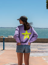 SUDADERA STAR GLITTER MALVA CON AMARILLO FLUOR