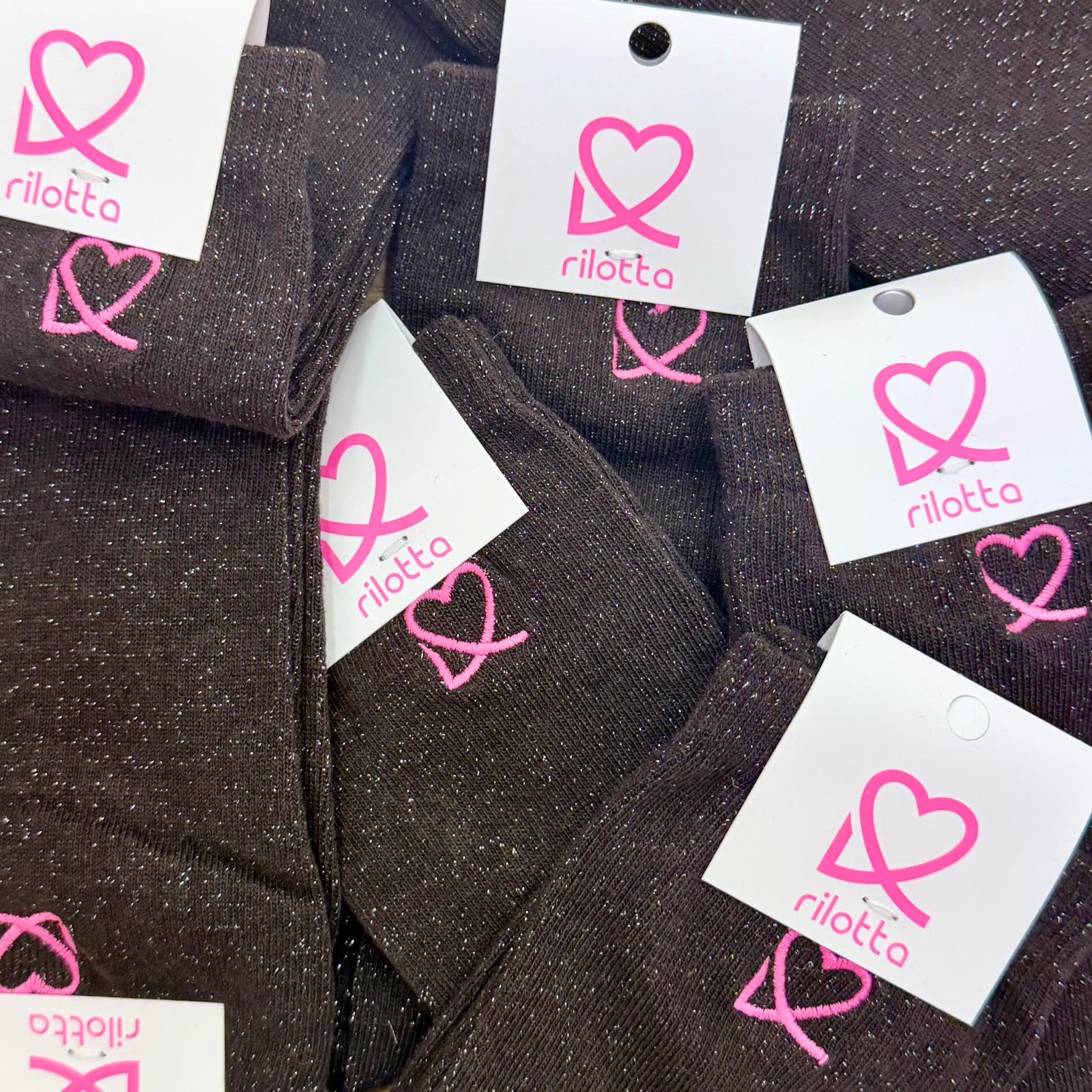 CALCETIN BRILLO MARRON CORAZÓN ROSA FLUOR